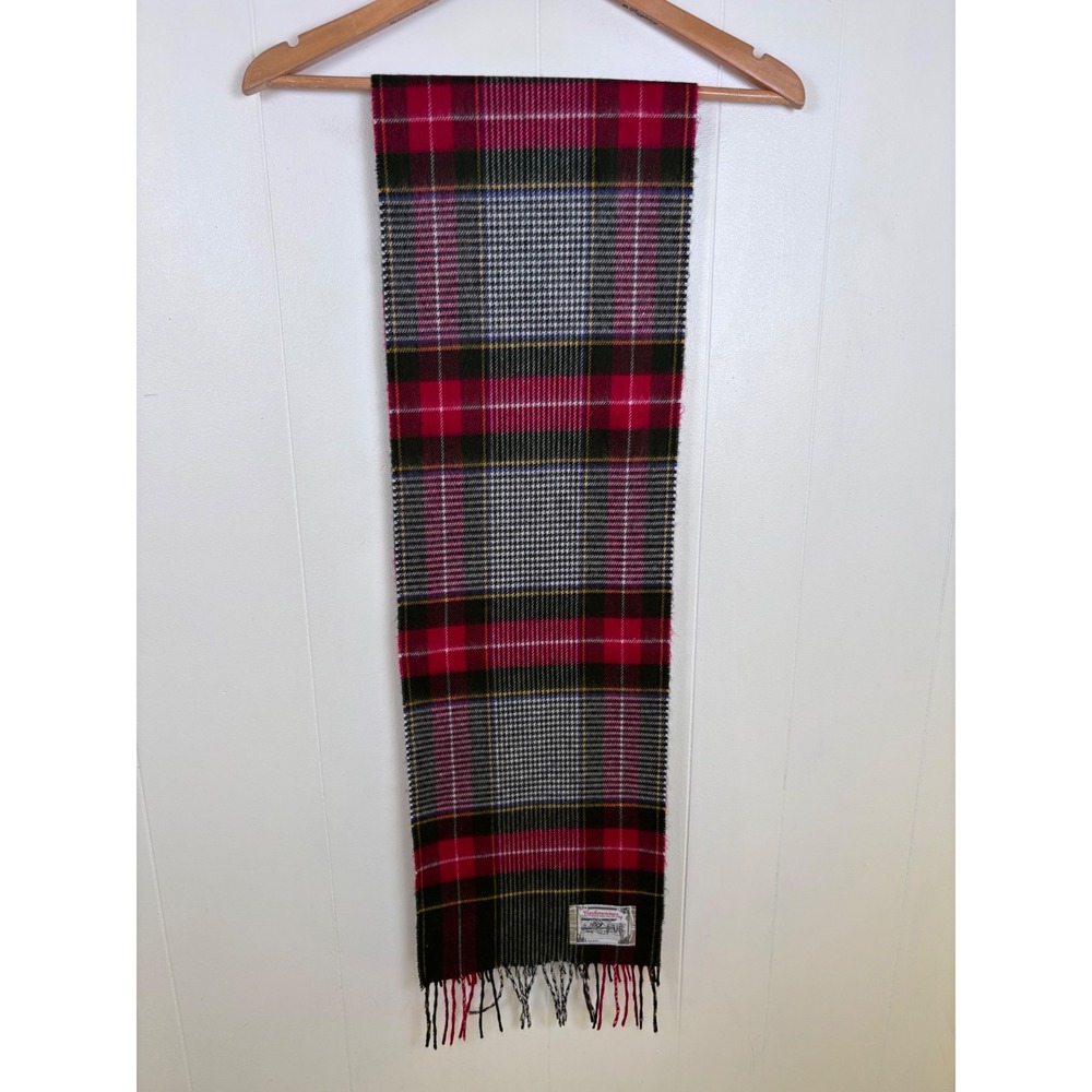 Cashmerinos Plaid Scarf Wool Blend‎ Fringe Classic Style Red Green 68x10